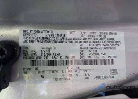 2013 Ford Focus Titanium z USA, uszkodzony, nr VIN 1FADP3J24DL369579